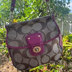 Coach Willis Signature Brown and Dark Pink Shoulder bag or cross bag